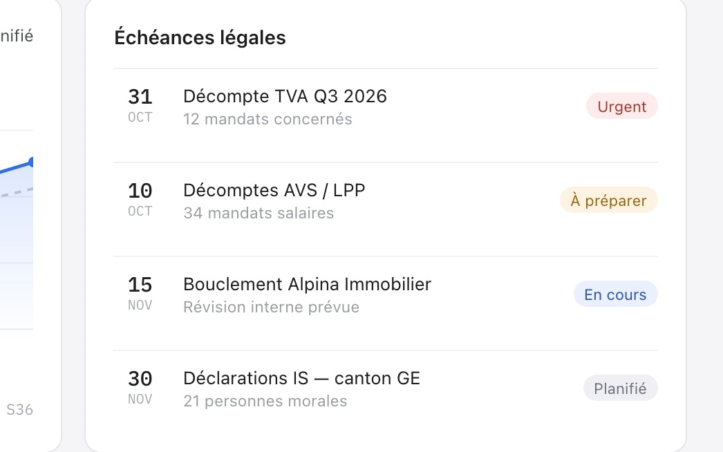 L'application interne NYL développée par NeX — Échéances légales