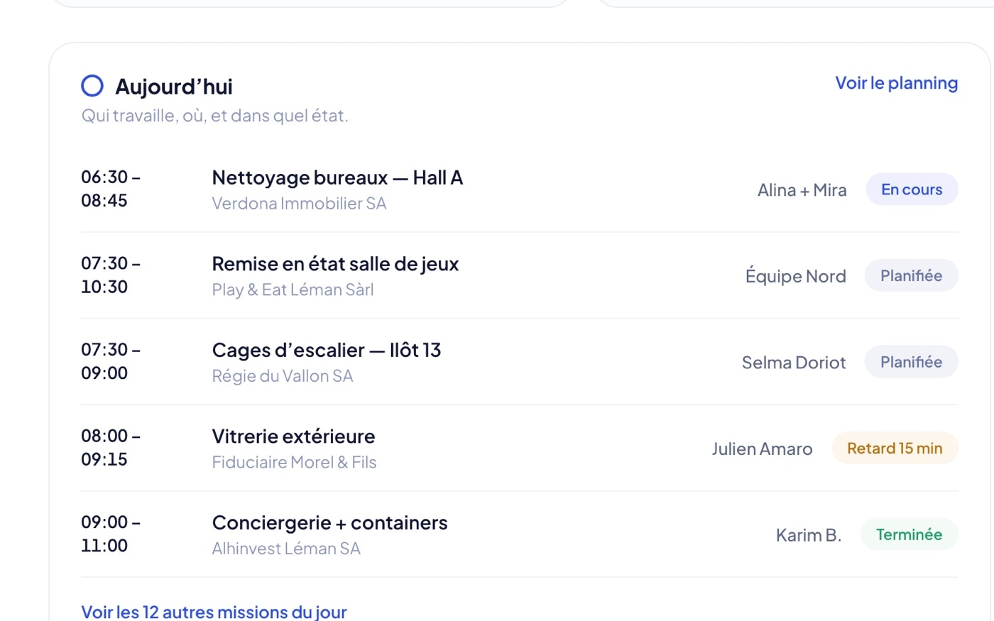 La plateforme de gestion d'exploitation développée pour 1pecc — Planning