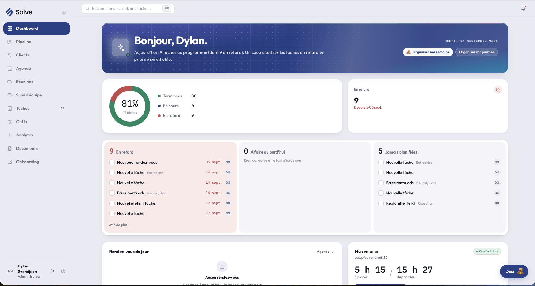 L'app de gestion d'agence développée pour Solve — Dashboard